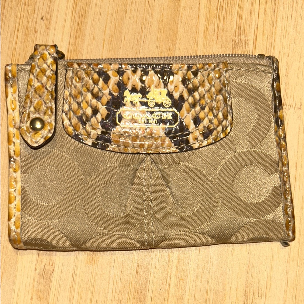 COACH Madison Op Art C Python Embossed Mini Skinny Card Case Coin Purse Keychain